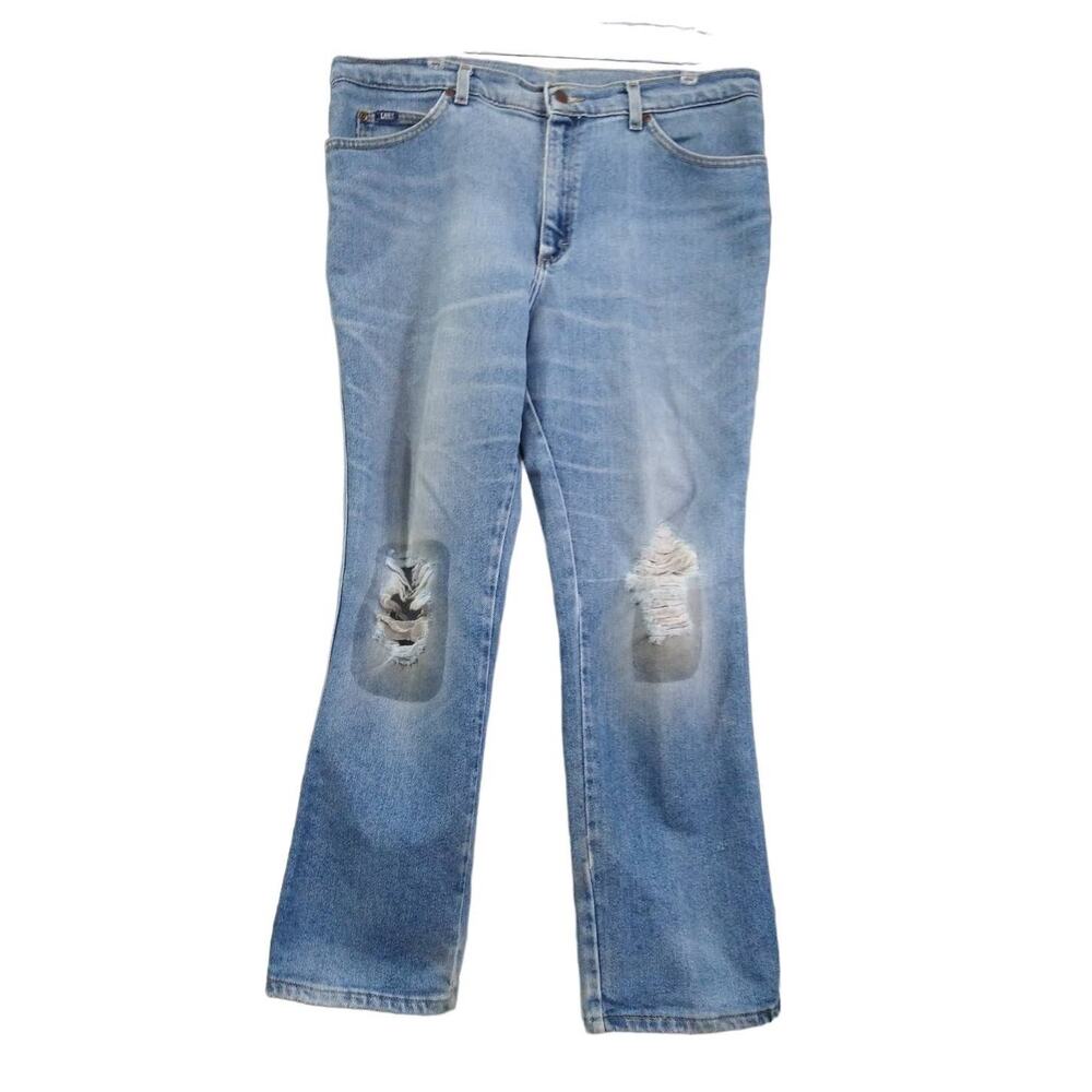 Vintage High Waisted Lee Jeans Straight Leg Distressed Holes Worn in